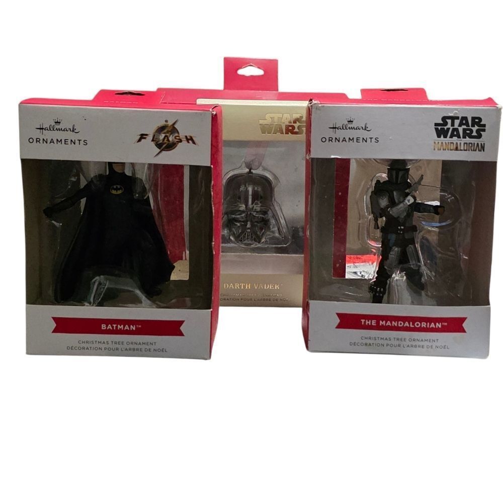 Hallmark Ornament Bundle -Star Wars Darth Vader, Mandalorian And Batman